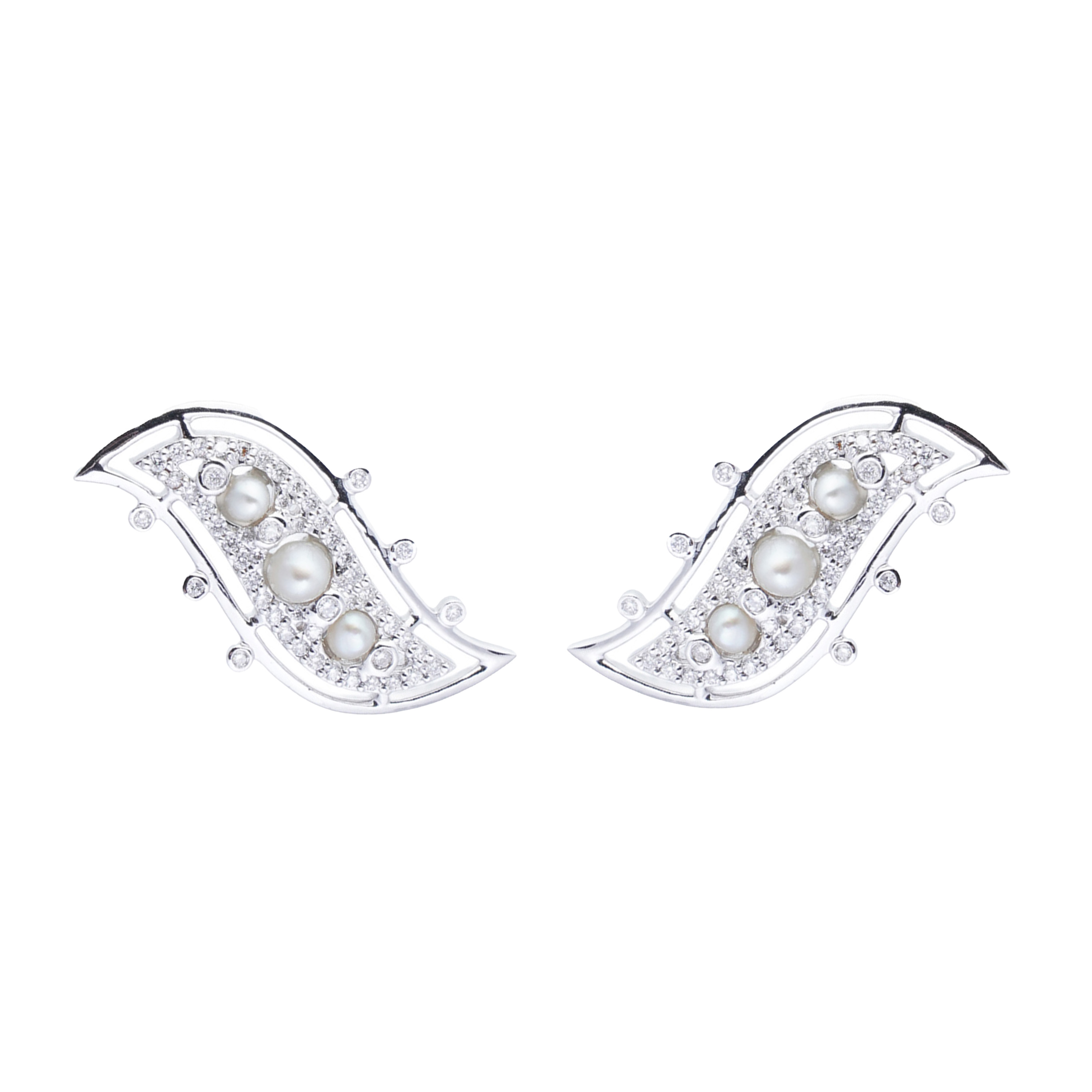 Maha Collection - White Gold with Natural Pearl Earrings