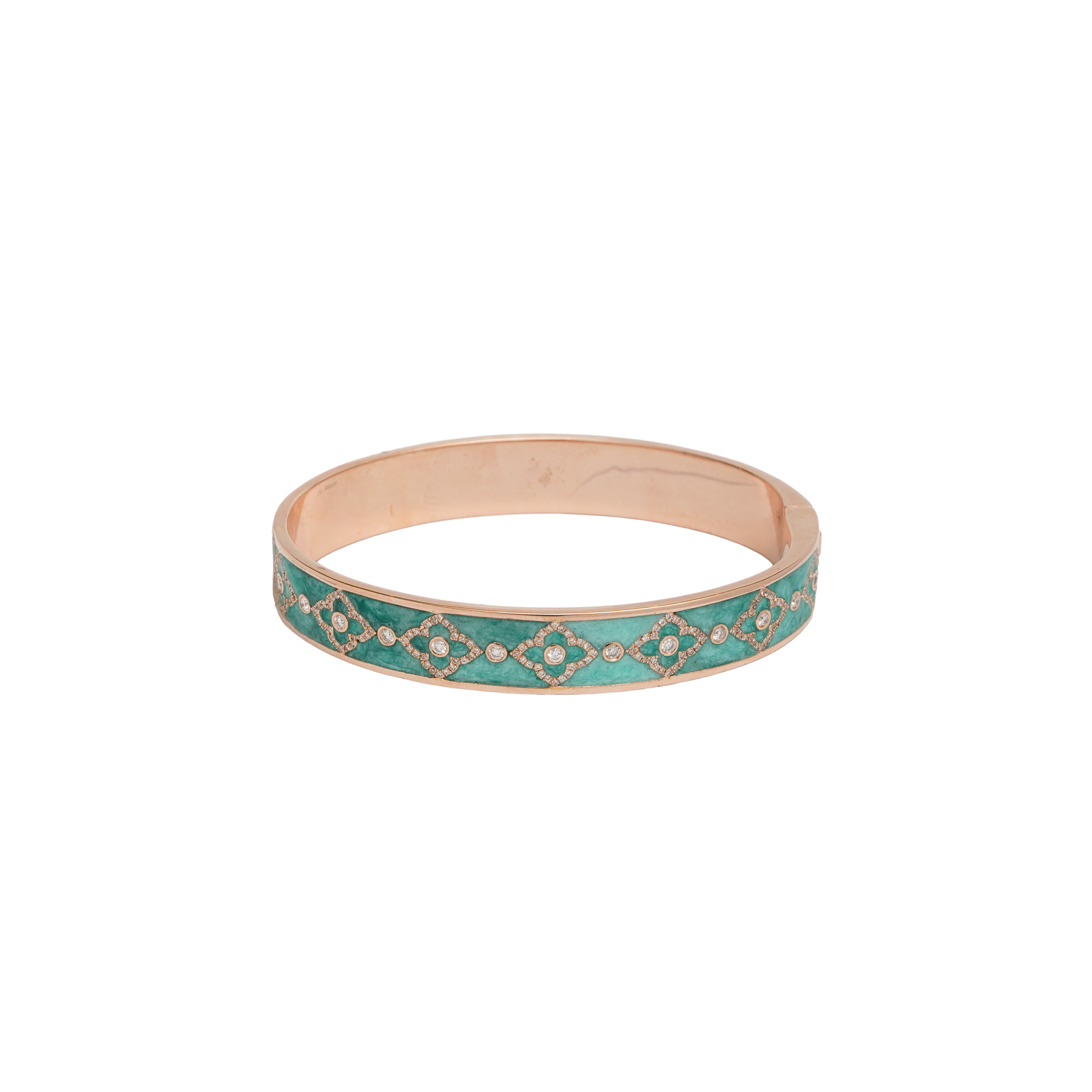 Noudar Green Shimmery Enamel Bangle - Rose Gold